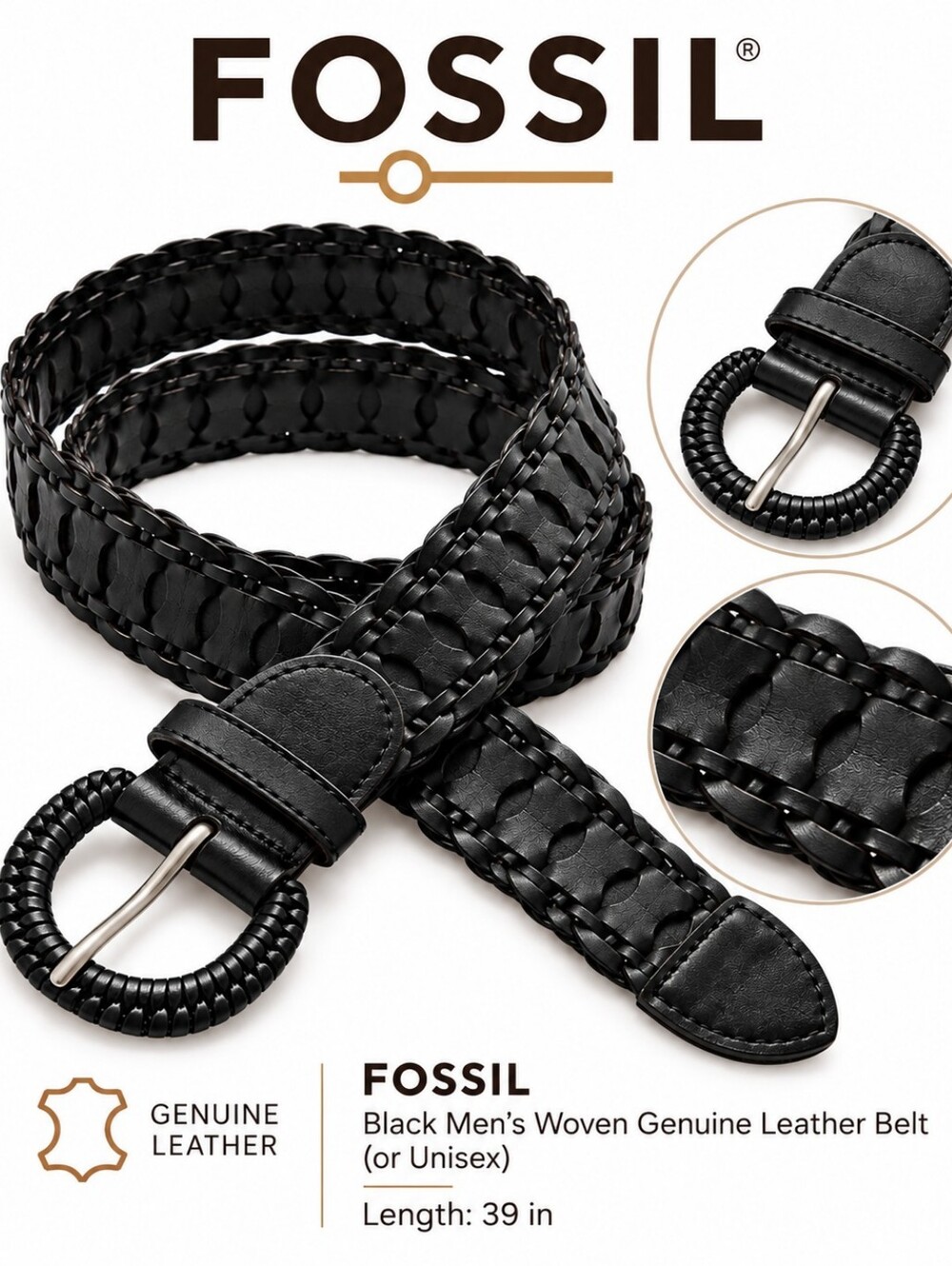 Fossil Black Leather Belt
